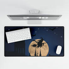 Cargar imagen en el visor de la galería, Witch on her Broomstick Flying over the City with a Full Moon Mouse Pad (Desk Mat)
