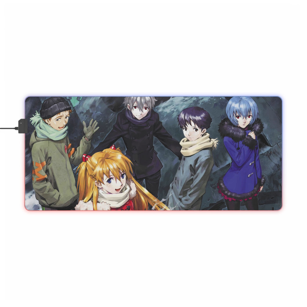 Tapis de souris LED RVB Neon Genesis Evangelion Shinji Ikari, Rei Ayanami, Kaworu Nagisa (tapis de bureau)