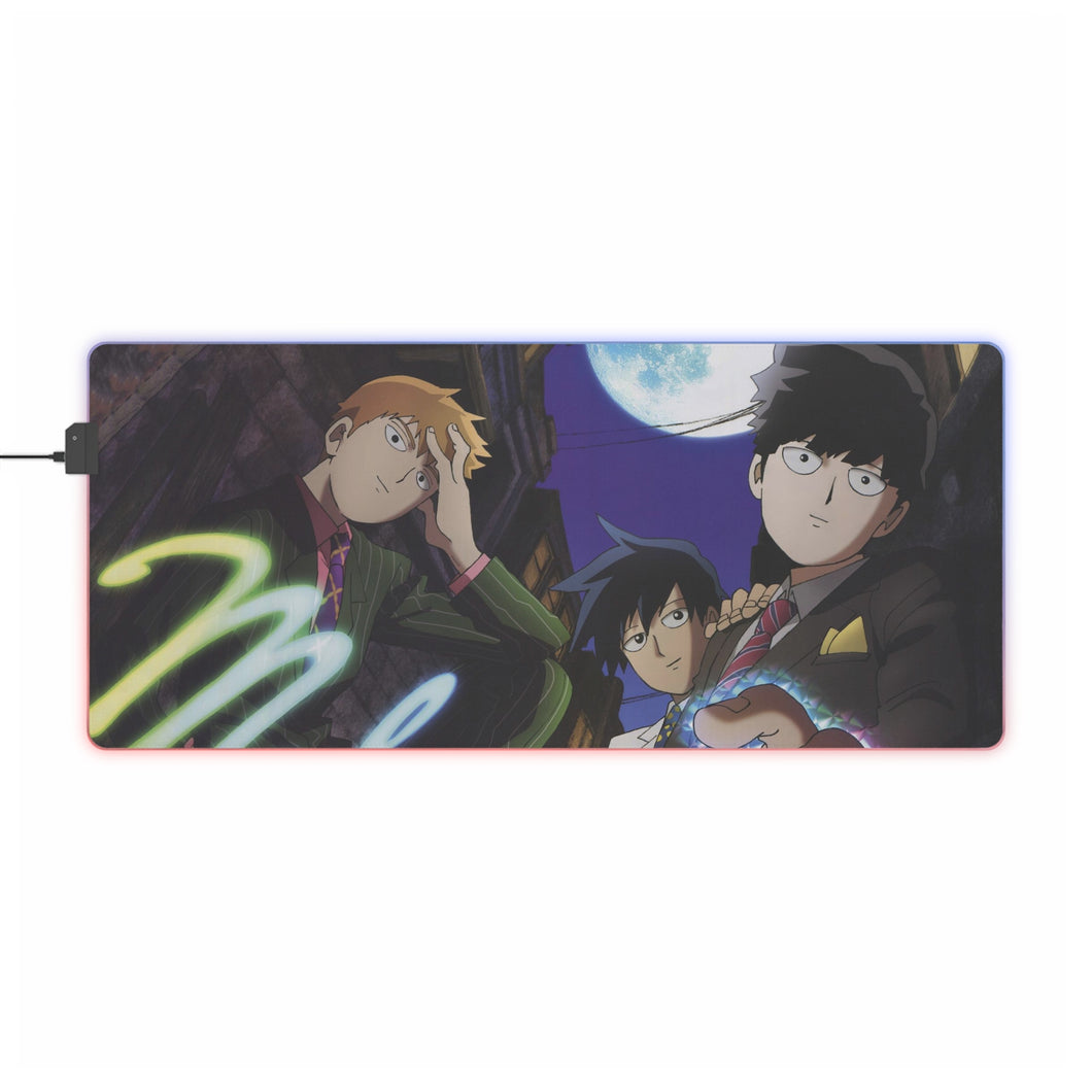 Mob Psycho 100 Arataka Reigen, Shigeo Kageyama, Ritsu Kageyama RGB LED Tapis de souris (Tapis de bureau)