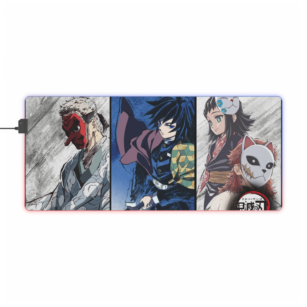 Tapis de souris LED RVB Giyuu Tomioka, Sabito, Makomo et Sakonji Urokodaki (tapis de bureau)