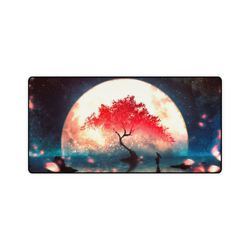 Anime, Night, Scenery, Full Moon, Cherry Blossom, Mouse Pad (Desk Mat)