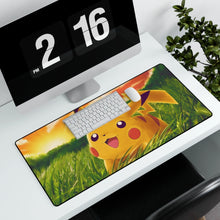 Load image into Gallery viewer, Happy Pikachu in a field of grass Mouse Pad (Desk Mat) With Laptop
