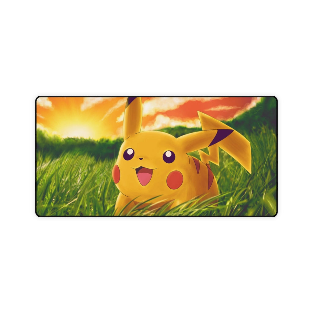 Happy Pikachu in a field of grass Mouse Pad (Desk Mat)