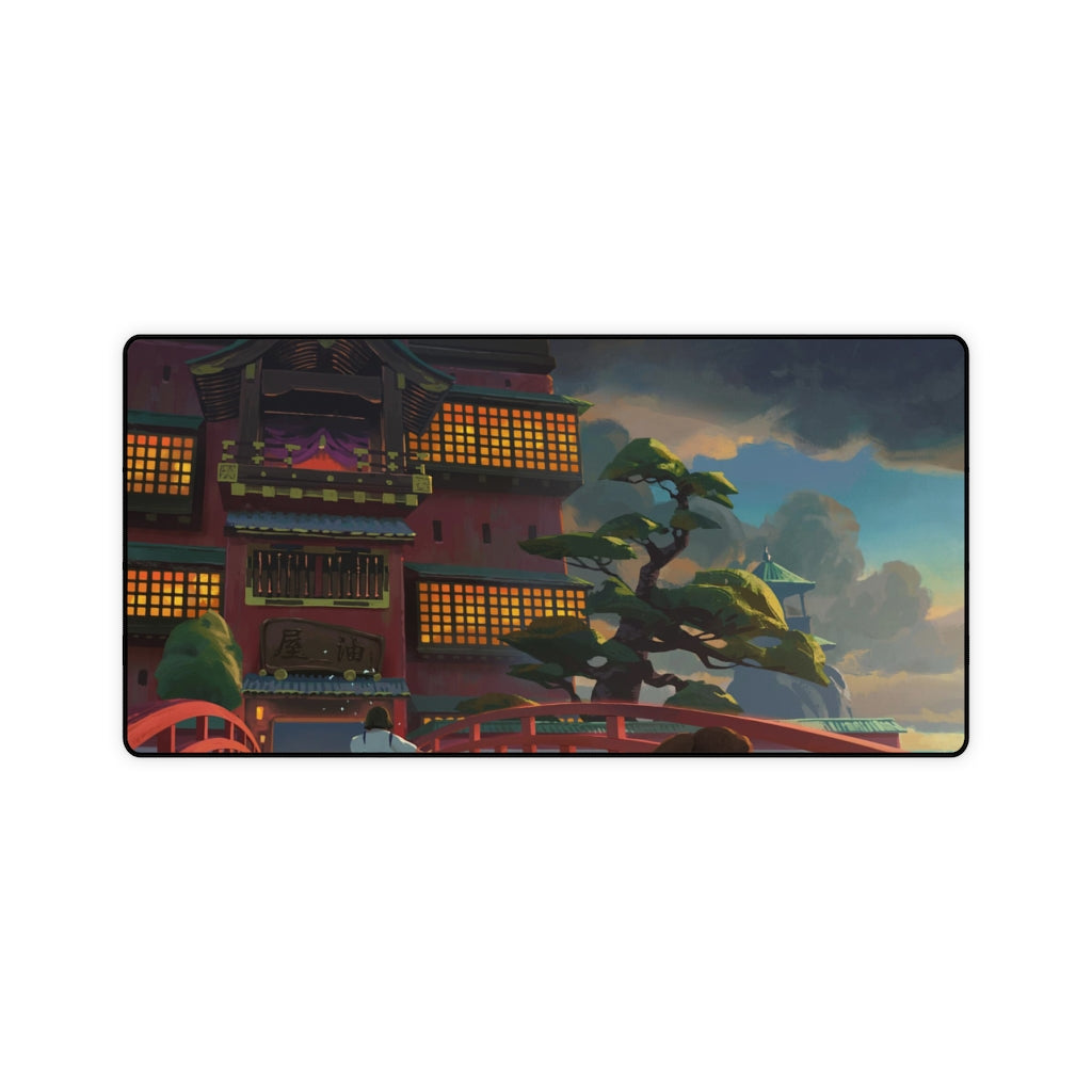 Haku and Chihiro on the bridge leading to the bathhouse Mouse Pad (Desk Mat)